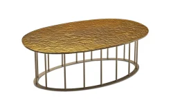 Chic tavolino struttura metallo beige e piano ambra