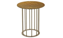 Chic tavolino struttura metallo beige e piano ambra martellato martellato