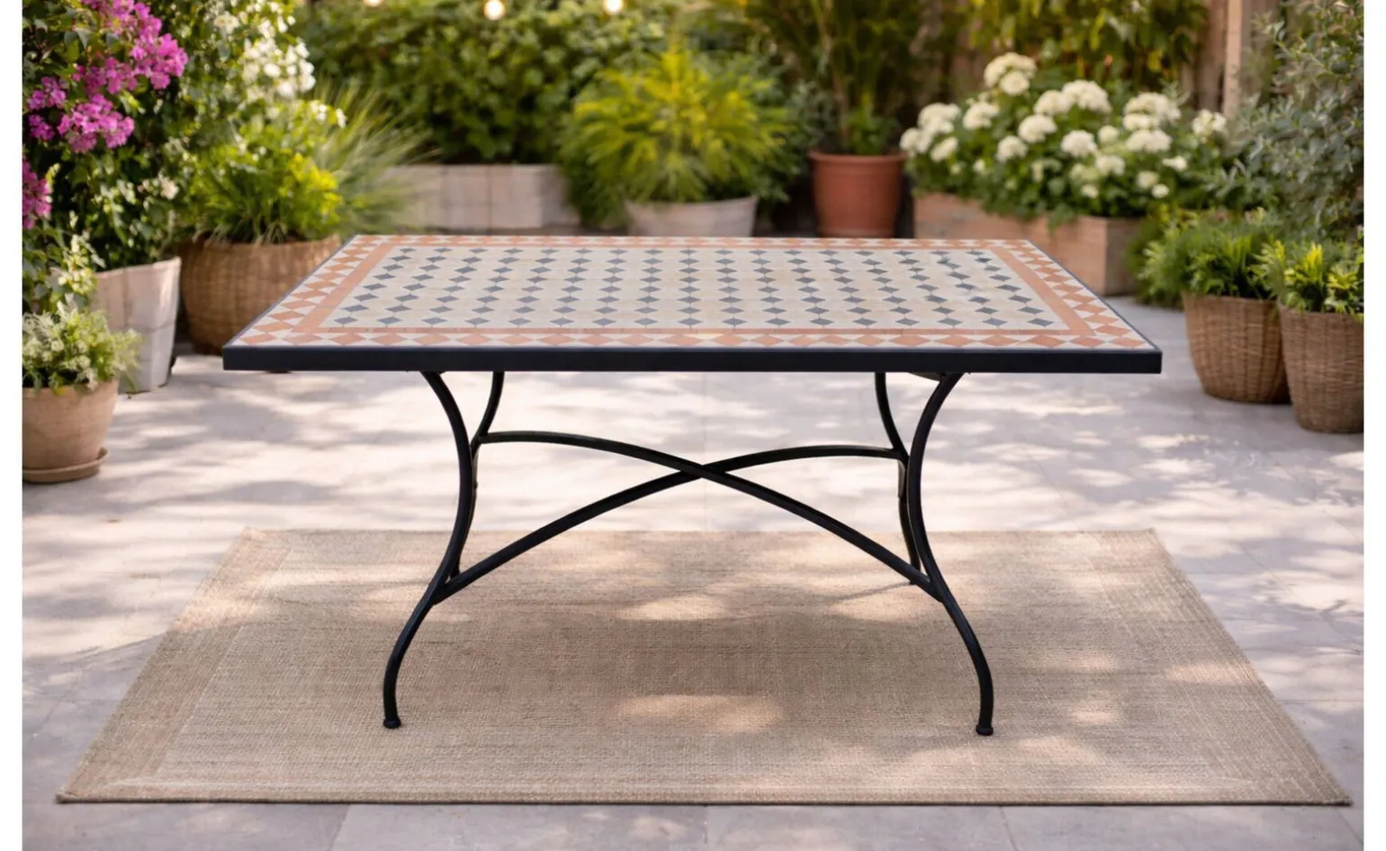 Cipro tavolo in ferro nero con mosaico 150x80 cm