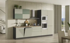 Clea cucina 330 cm colore grigio sasso e verde salvia