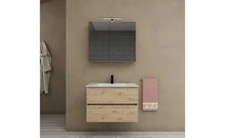 Cleo base sospesa 2 cassetti rovere, con lavabo in ceramica