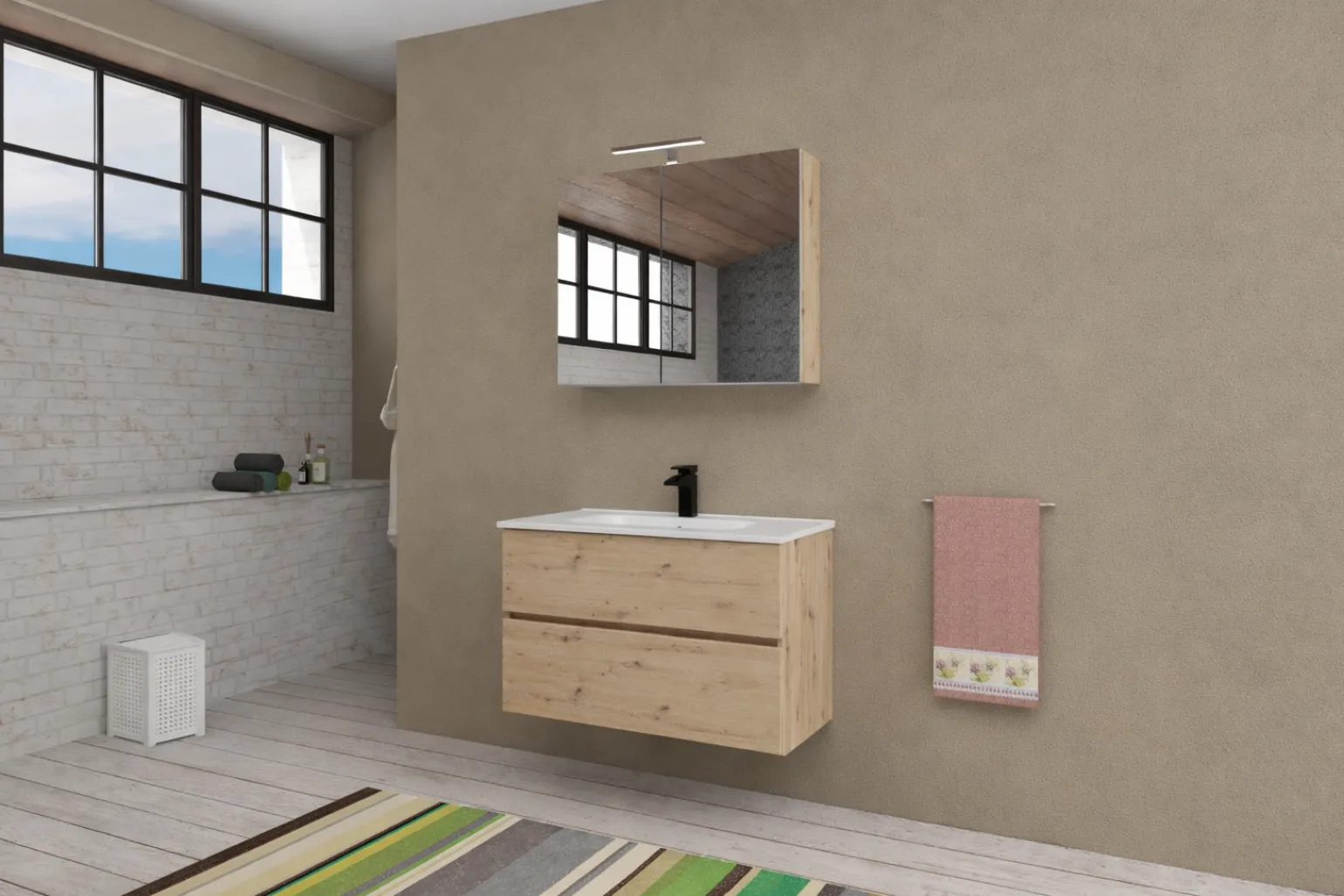 Cleo mobile bagno L81 cm componibile con lavabo integrato