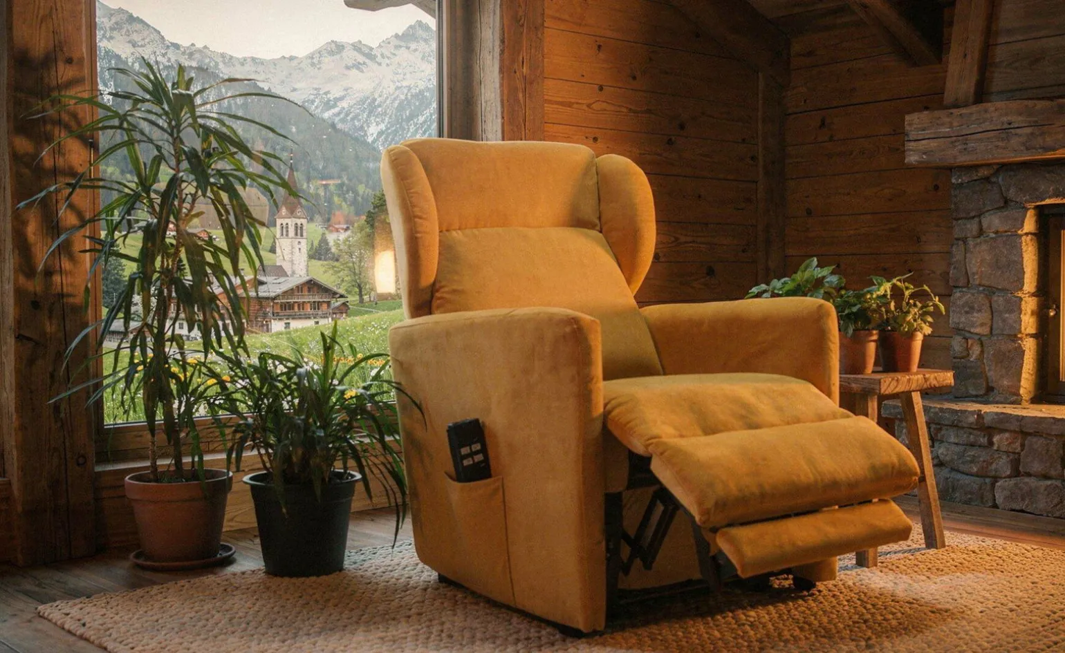Cortina poltrona relax in tessuto giallo