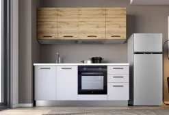 Cucina Gilda Light Grey e Rovere Cadiz con Frigorifero combinato SX