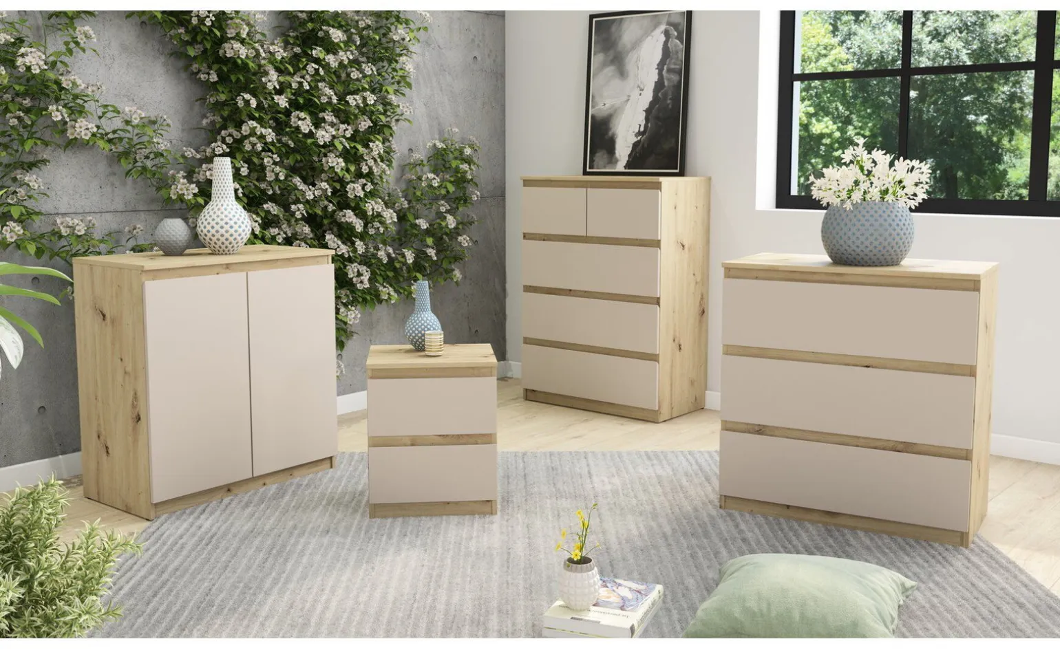 Delia comodino 2 cassetti rovere artisan/cachemire