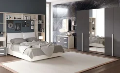 Desiree camera matrimoniale olmo bianco e grigio scuro, letto senza contenitore