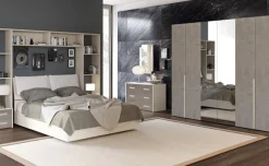 Desiree camera matrimoniale olmo bianco e cemento, letto con contenitore