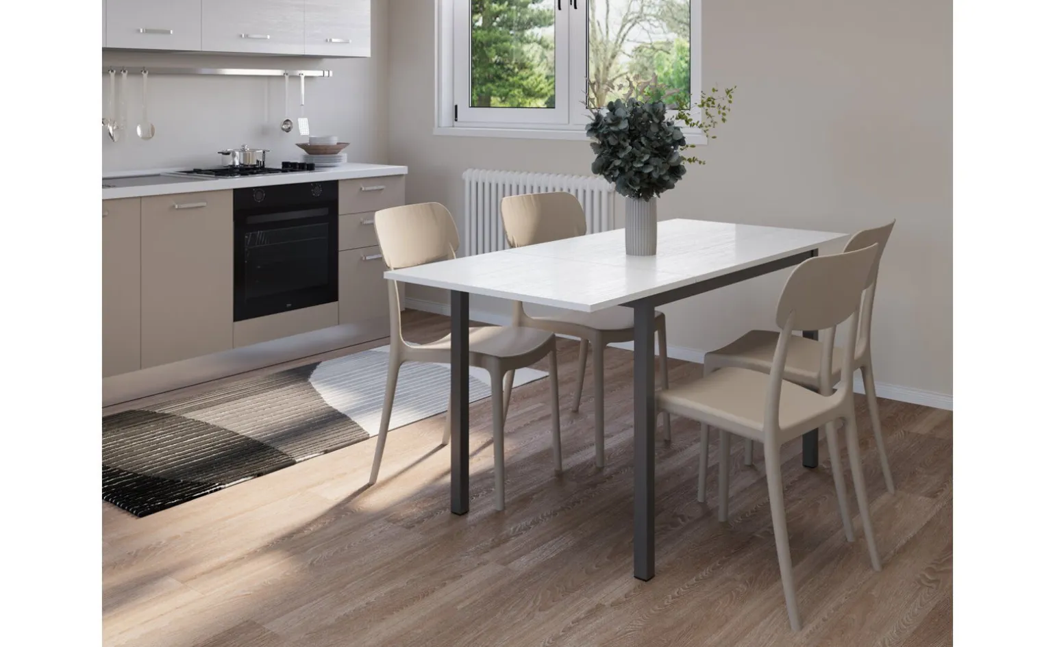 Dory tavolo allungabile frassino bianco, 110/160x70 cm