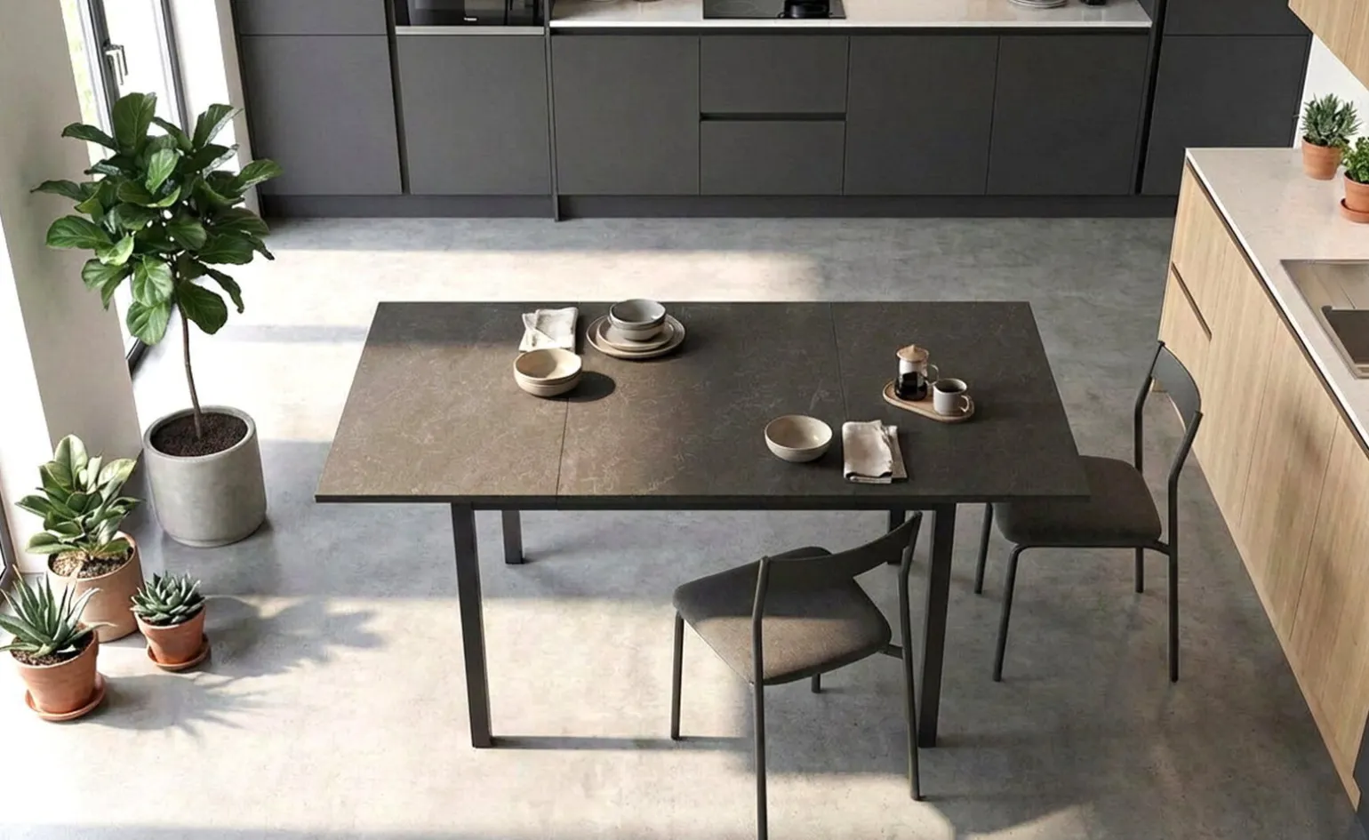 Dory tavolo allungabile pietra scura, 110/160x70 cm