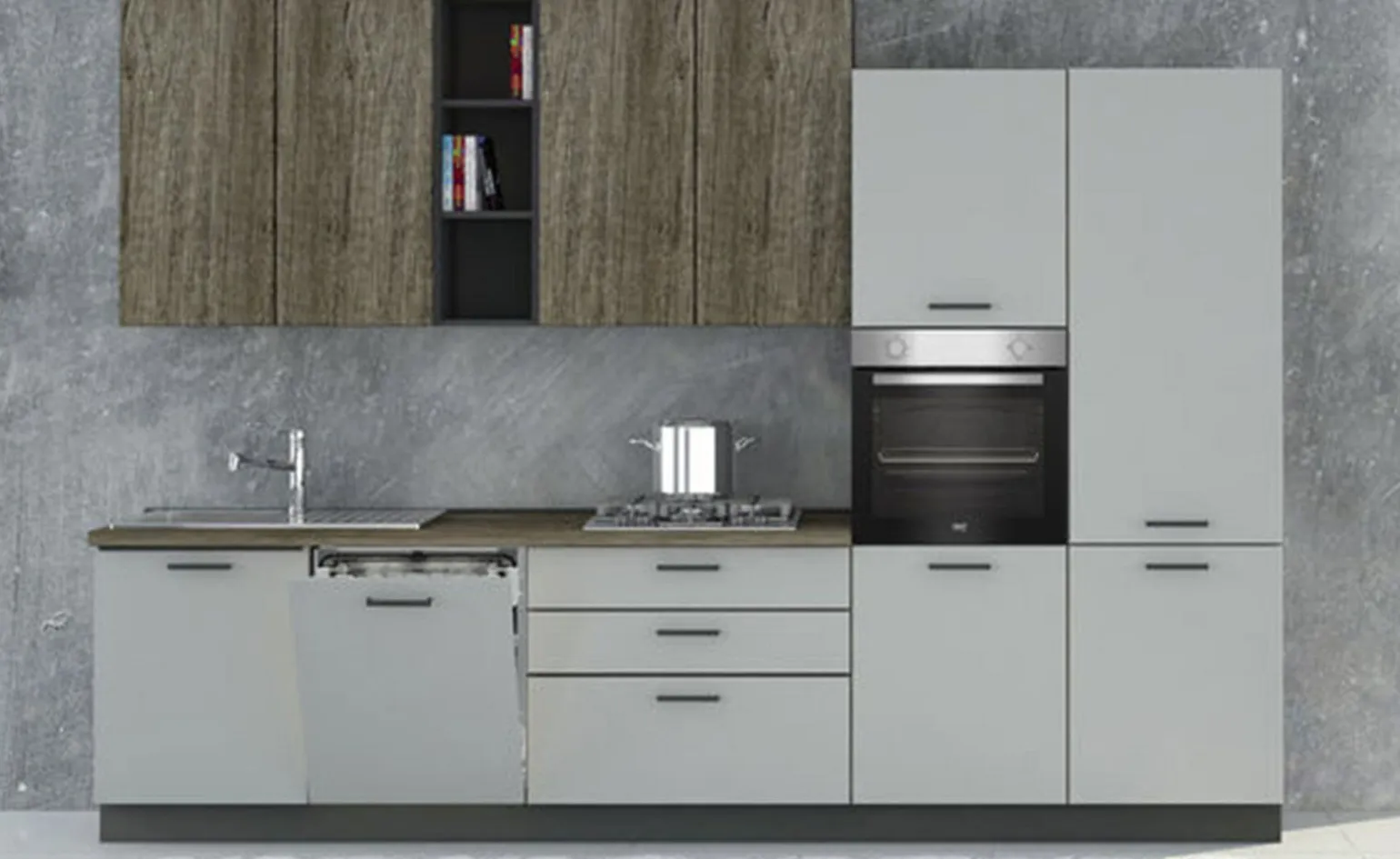 Ego cucina 330 cm colore antracite, grigio sabbia e quercia tartufo