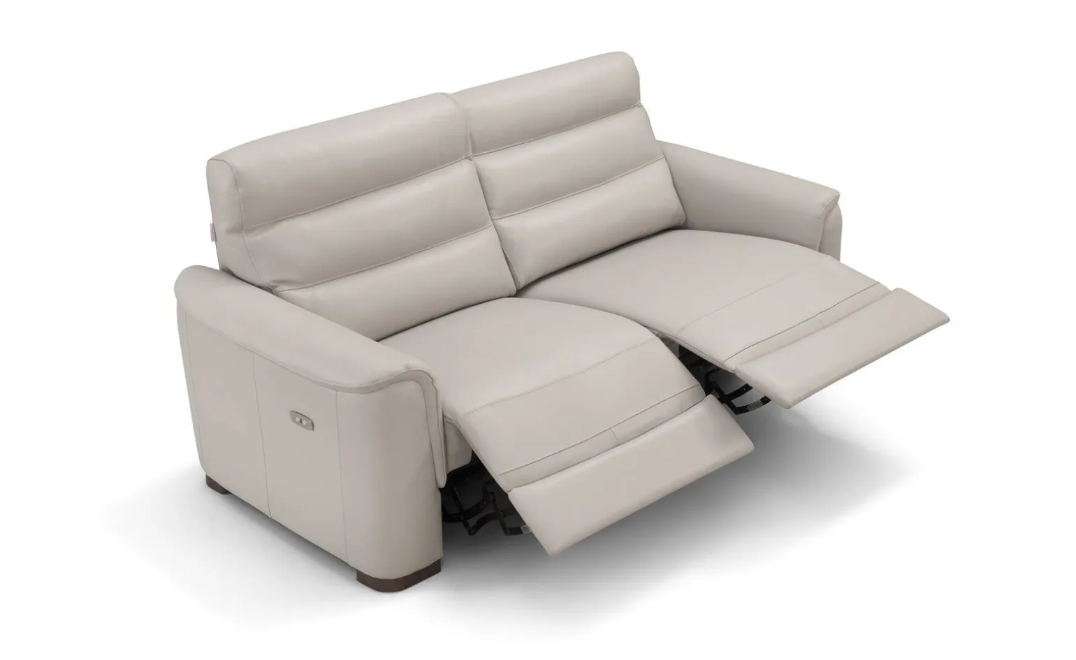 Elia divano 3 posti, 2 relax in pelle color ghiaccio