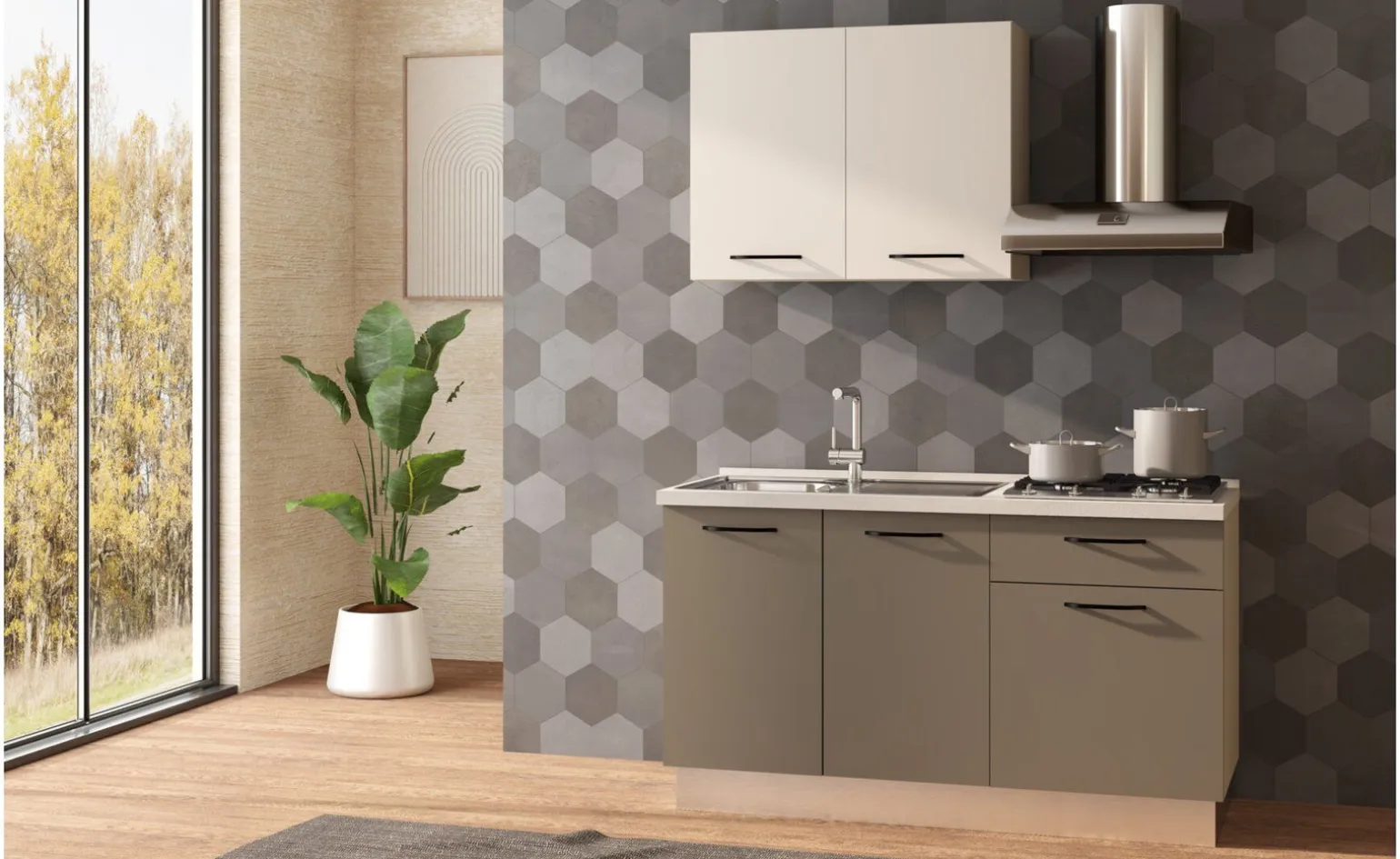Fast Cucina completa L150 cm Cachemire/Basalt con piano cottura a gas