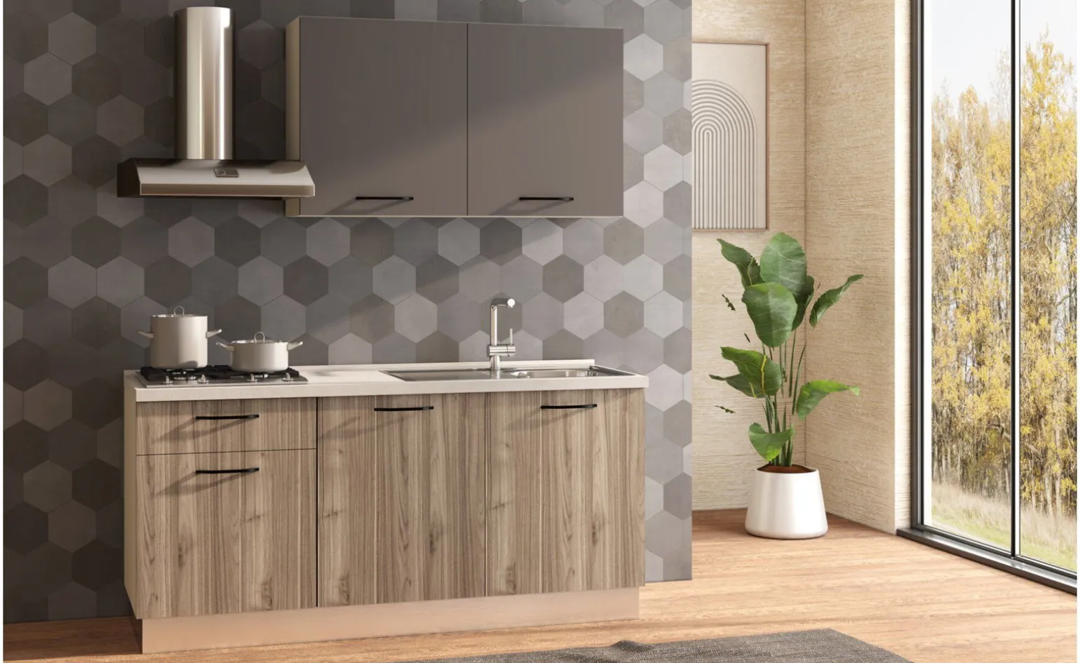 Fast Cucina completa L180 cm con piano cottura a gas, disponibile in vari colori