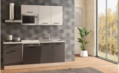 Fast Cucina completa L210 cm Noce/Tortora/Calce con piano cottura a gas
