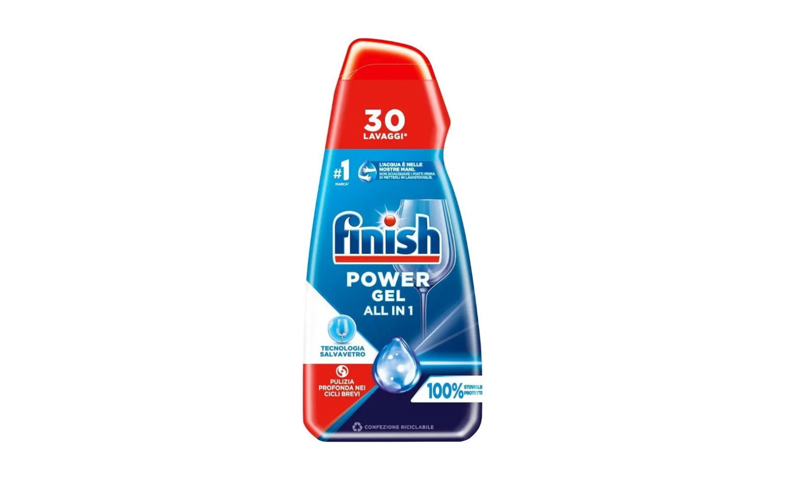 Finish Gel detersivo liquido per lavastoviglie Multiazione Brillantezza, 30 lavaggi