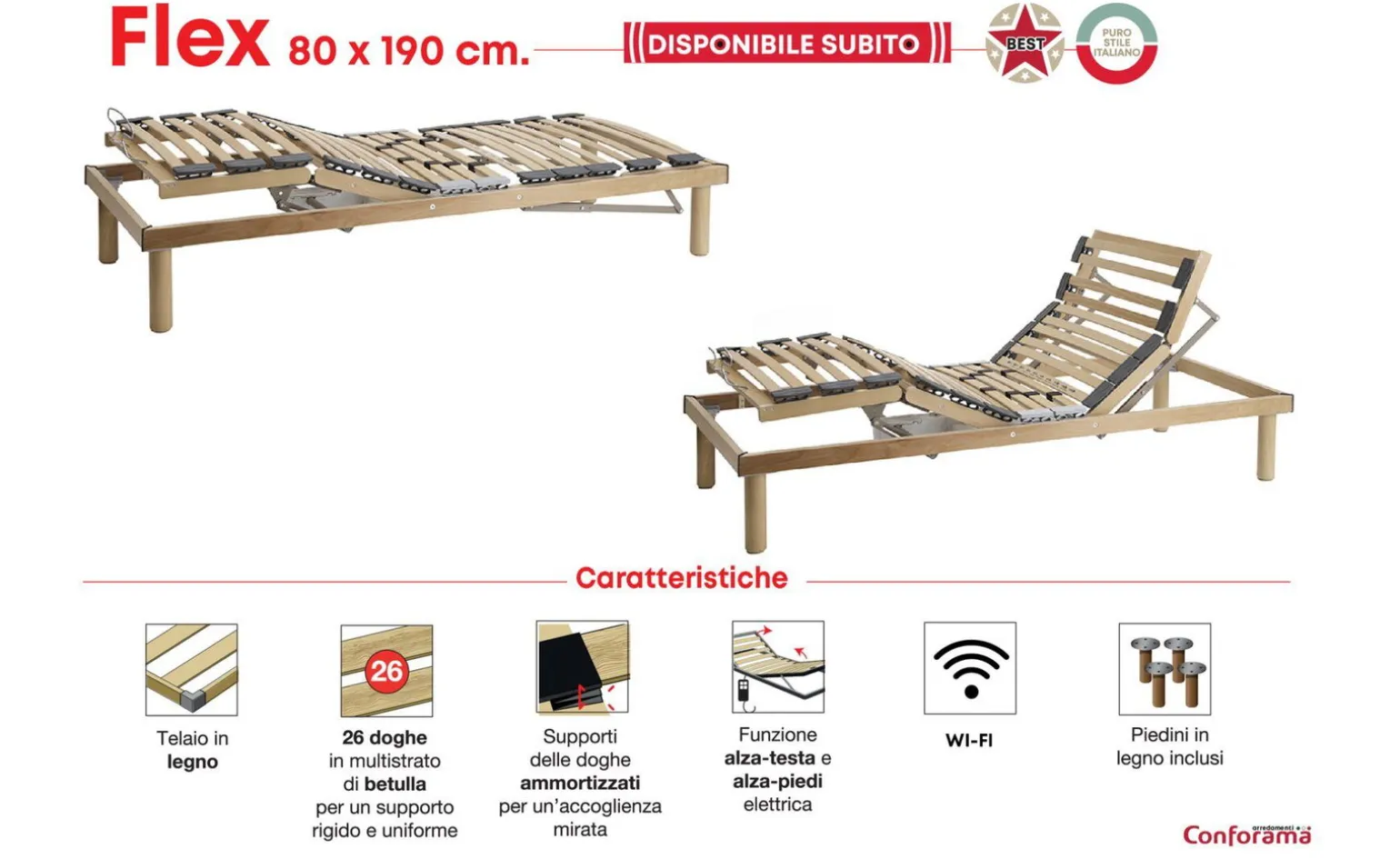 Flex rete motorizzata per letto singolo 80x190cm