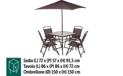 Friends Set tavolo, 4 sedie e ombrellone, grigio