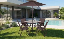 Friends Set tavolo, 4 sedie e ombrellone, grigio