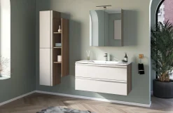 Gaia mobile bagno 100 cm con lavabo, librerie a giorno, colonna e specchiera LED