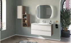 Gaia pensile 2 ante con led,1 ripiano vetro noce biondo/specchio