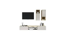 Garda parete soggiorno 2 pensili vetro rovere chopin/cachemire L210 cm