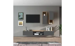 Garda parete soggiorno 2 pensili vetro rovere wotan/antracite L210 cm