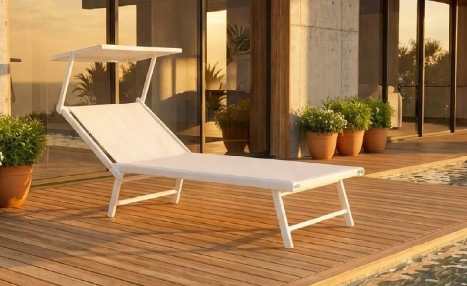 Gardenia lettino con parasole mare bianco 189x61x36 cm