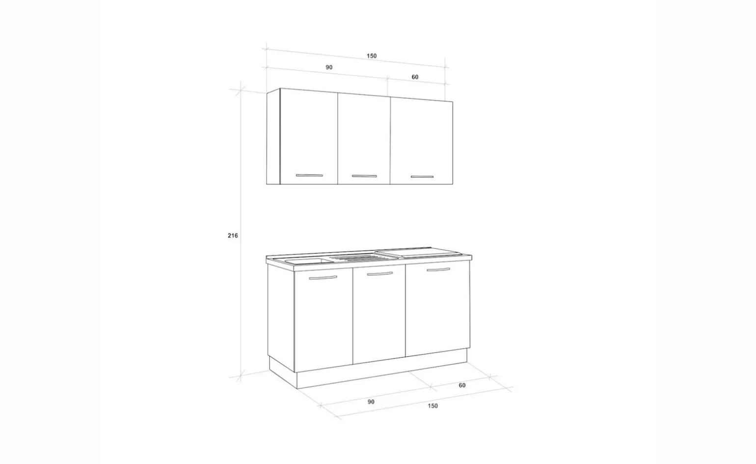 Gilda cucina 150 cm colore cemento scuro e rovere cadiz