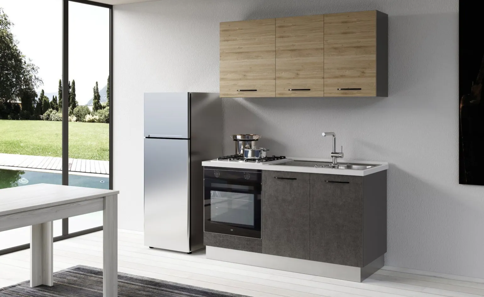 Gilda cucina 150 cm colore cemento scuro e rovere cadiz
