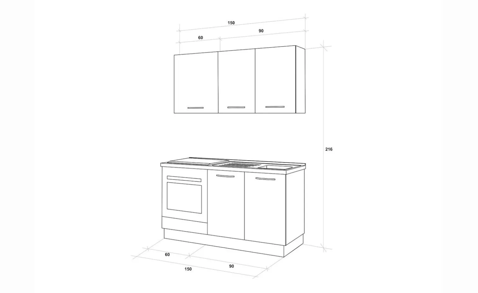 Gilda cucina 150 cm colore cemento scuro e rovere cadiz