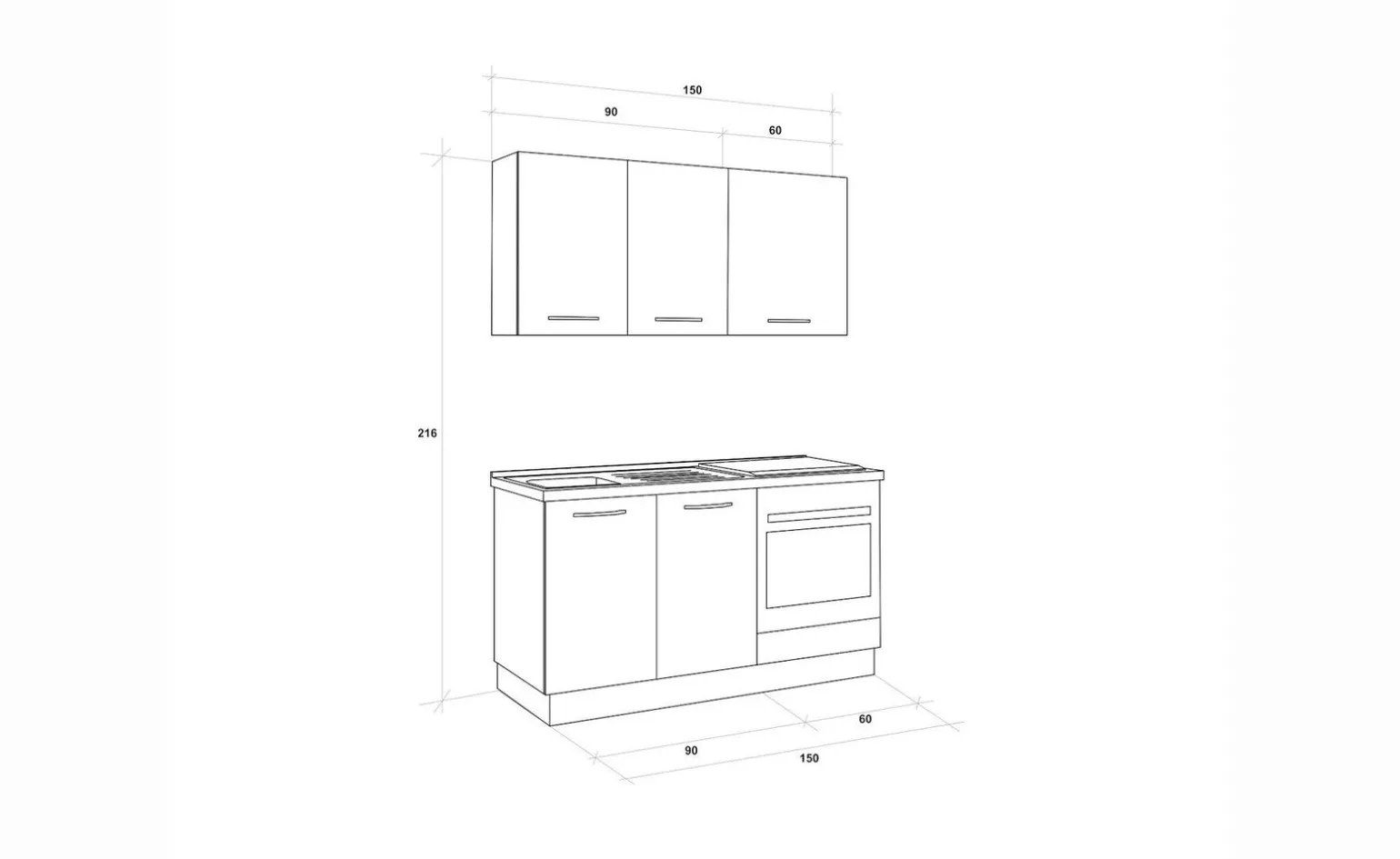 Gilda cucina 150 cm colore cemento scuro e rovere cadiz