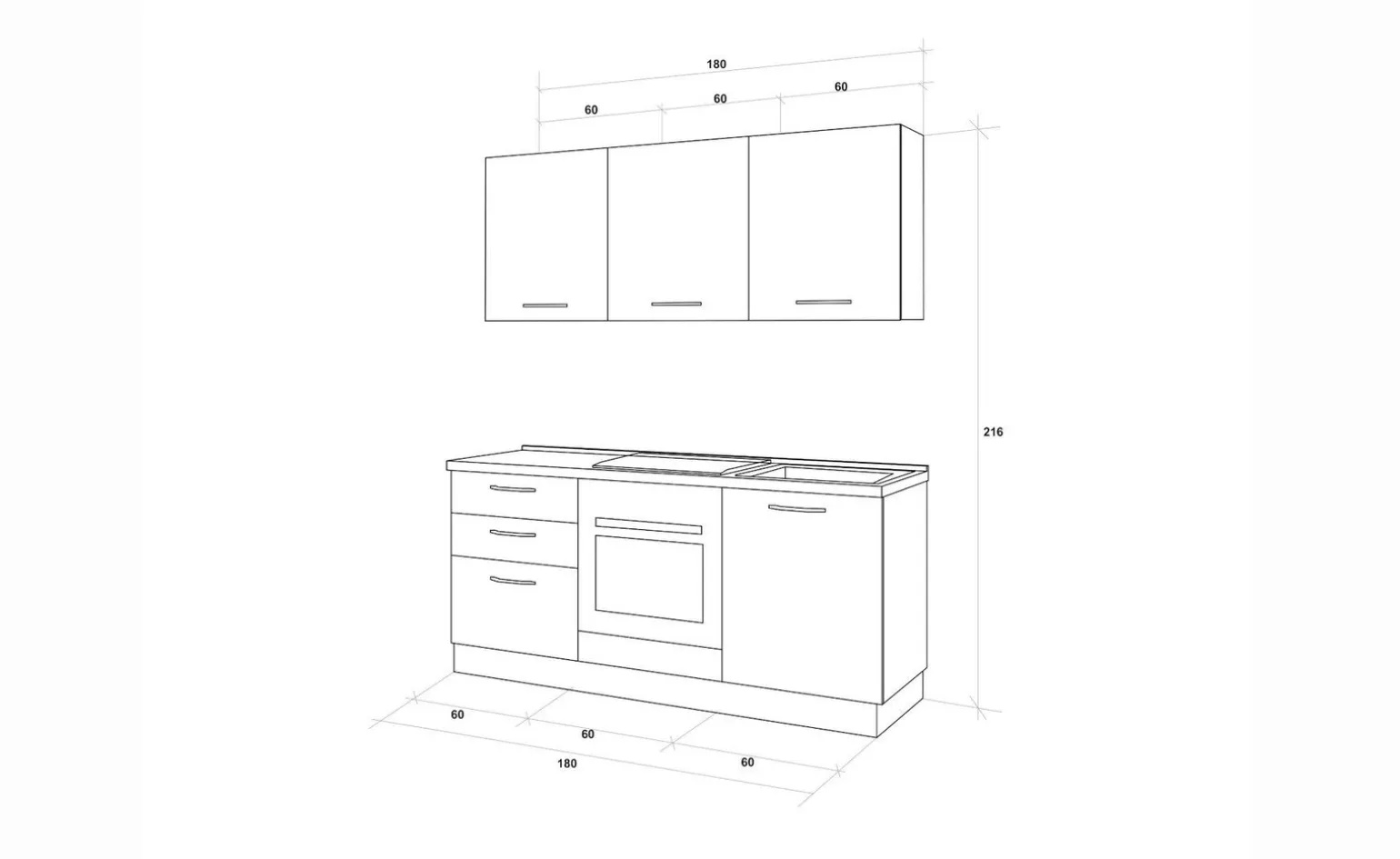 Gilda cucina 180 cm colore cemento scuro e rovere cadiz