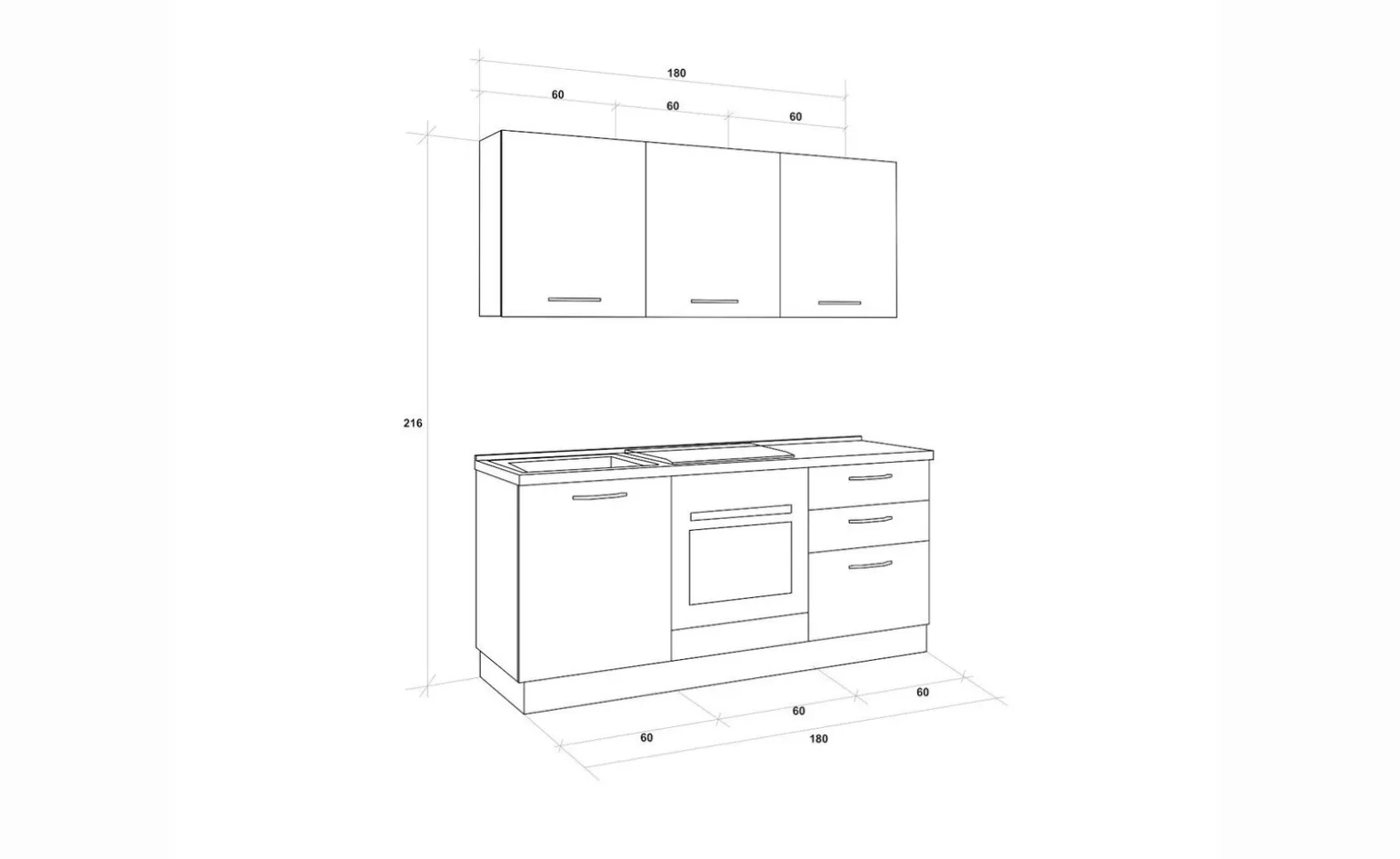 Gilda cucina 180 cm colore cemento scuro e rovere cadiz