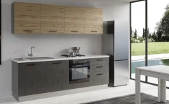 Gilda cucina 240 cm colore cemento scuro e rovere cadiz