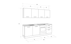 Gilda cucina 240 cm colore cemento scuro e rovere cadiz