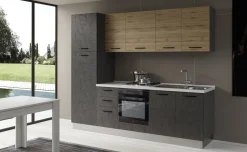 Gilda cucina 255 cm colore cemento scuro e rovere cadiz