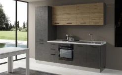 Gilda cucina 255 cm colore cemento scuro e rovere cadiz