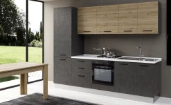 Gilda cucina 270 cm colore cemento scuro e rovere cadiz