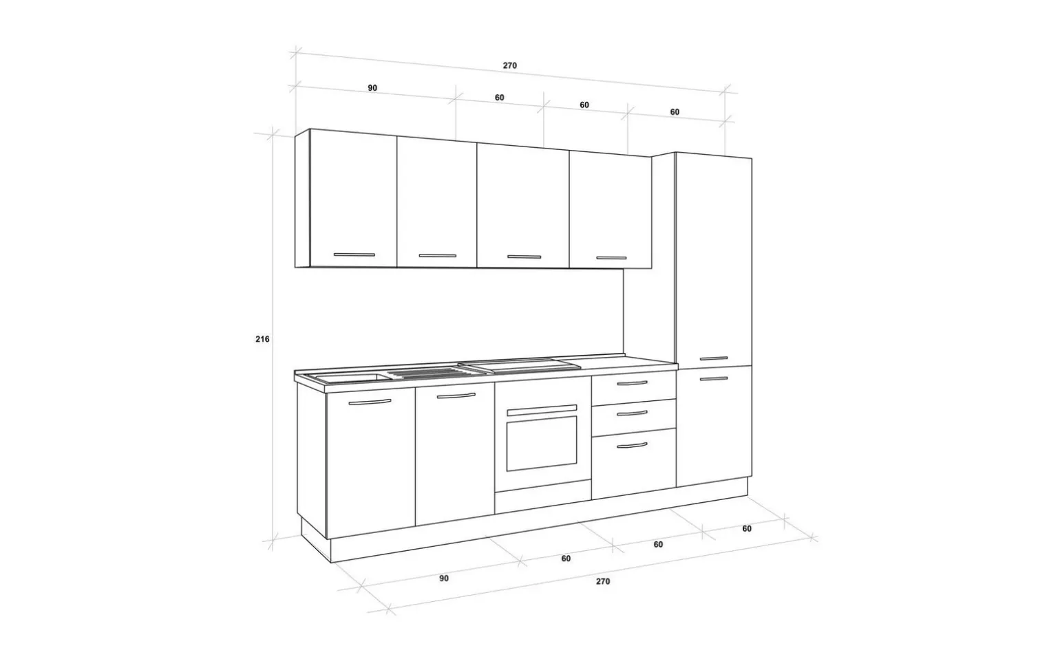 Gilda cucina 270 cm colore cemento scuro e rovere cadiz