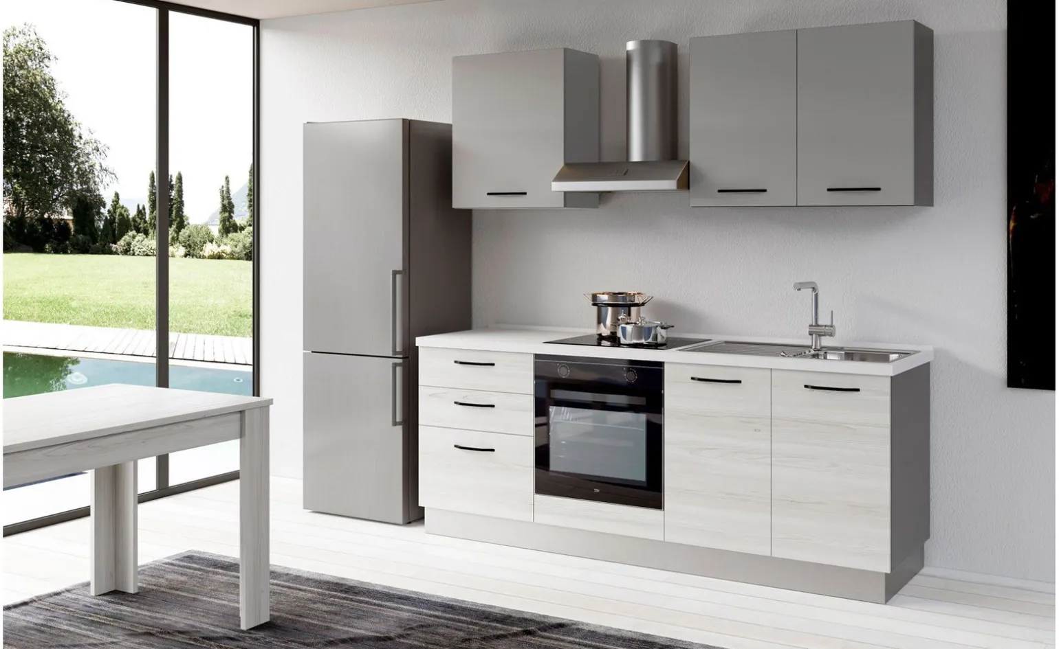 Gilda 2.0 cucina 270 cm colore frassino ghiaccio e light grey