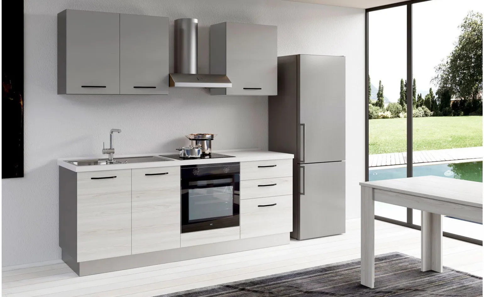 Gilda 2.0 cucina 270 cm colore frassino ghiaccio e light grey