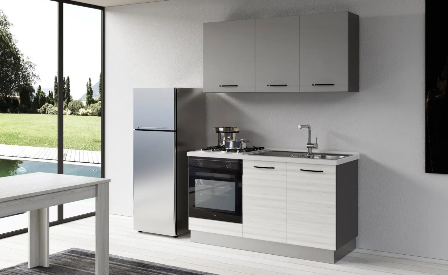 Gilda cucina 150 cm colore frassino ghiaccio e light grey