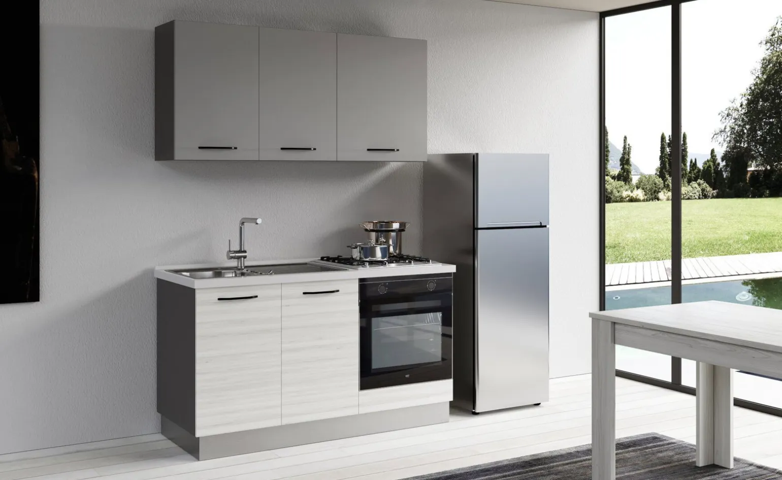 Gilda cucina 150 cm colore frassino ghiaccio e light grey