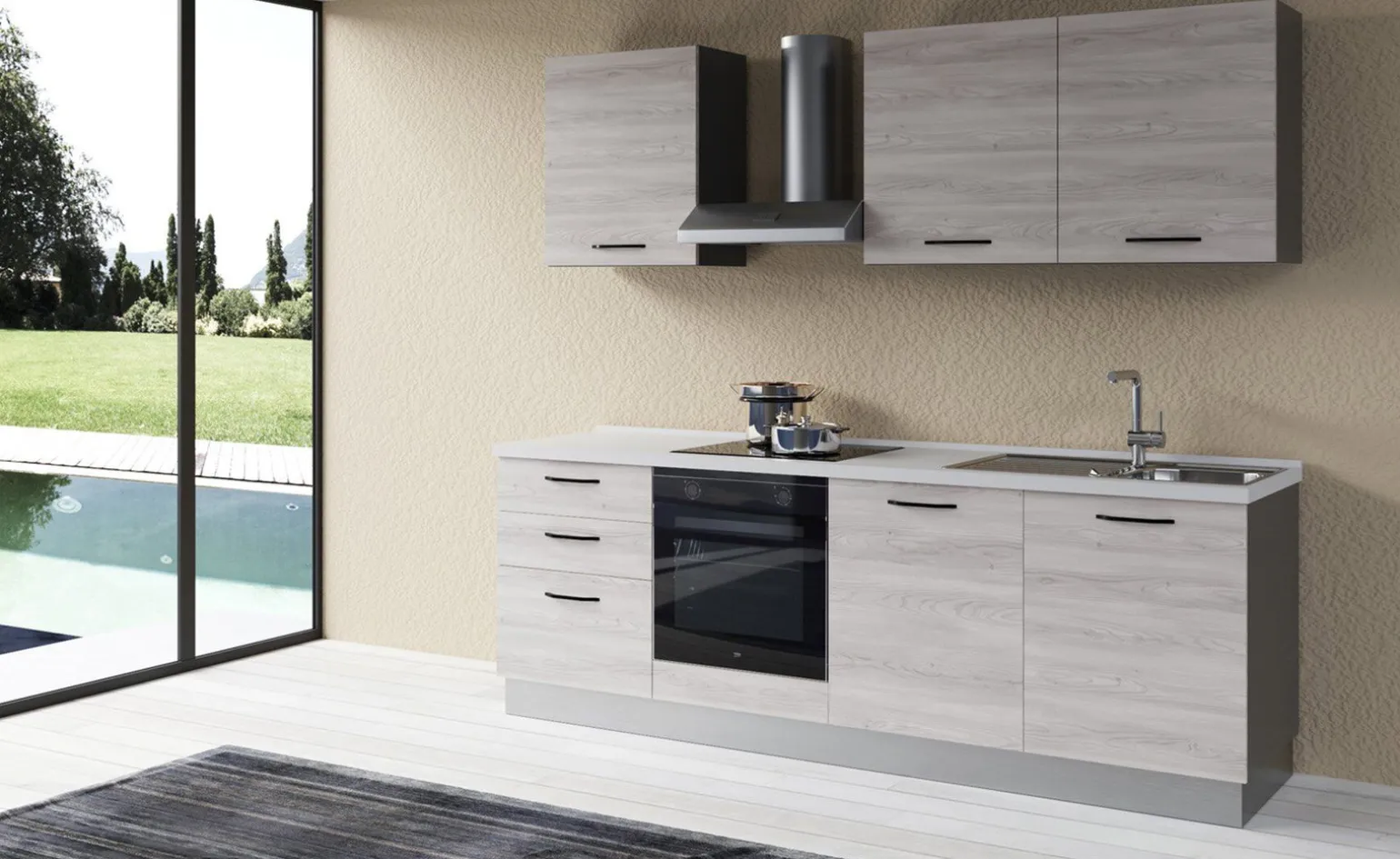 Gilda 2.0 cucina 240 cm colore frassino ghiaccio
