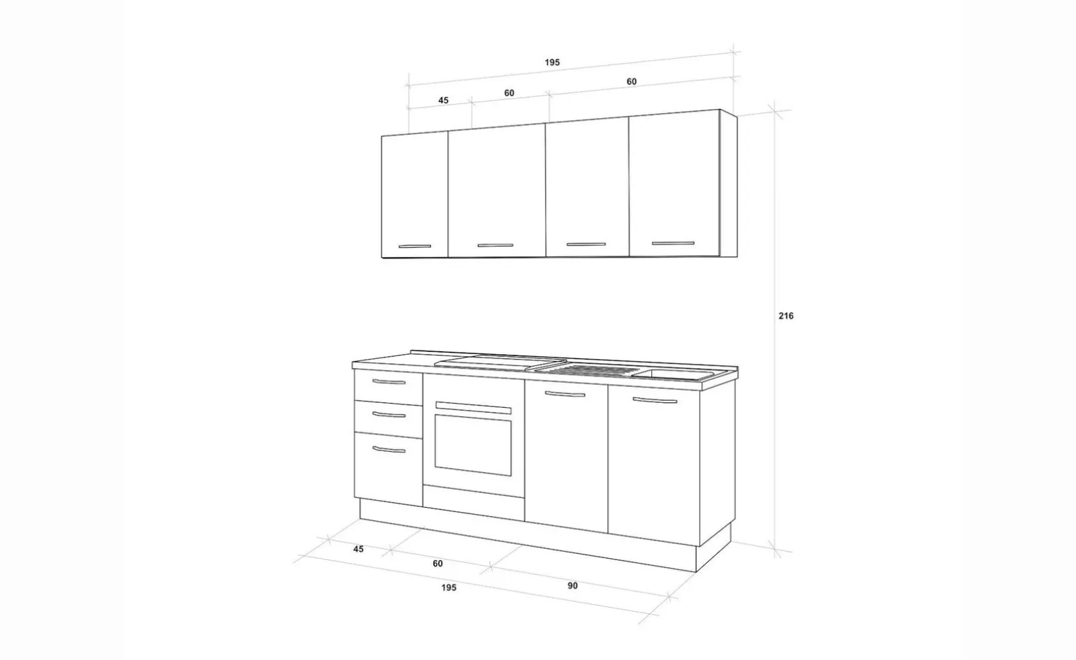 Gilda cucina 195 cm colore frassino ghiaccio e light grey