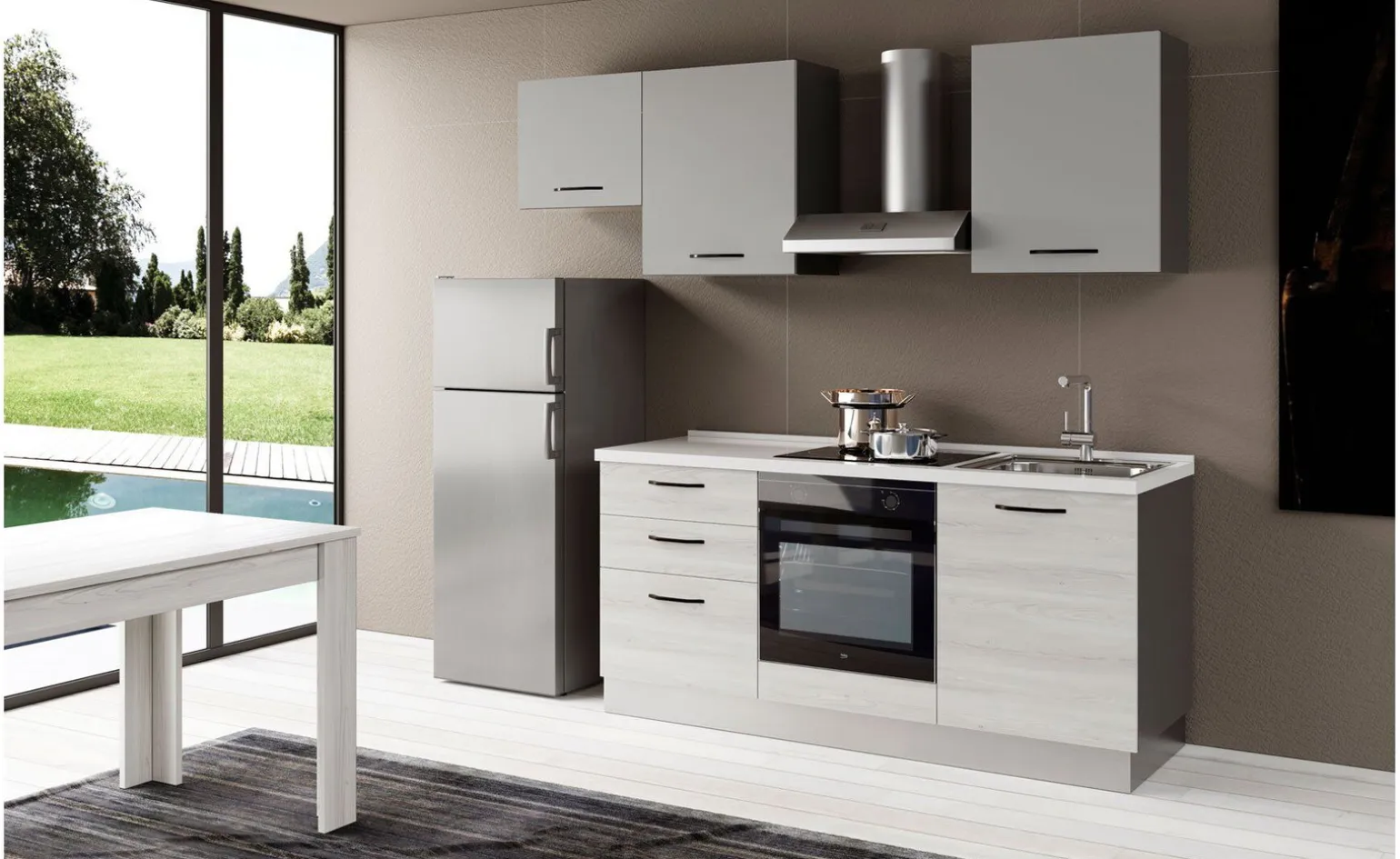 Gilda 2.0 cucina 240 cm colore frassino ghiaccio e light grey