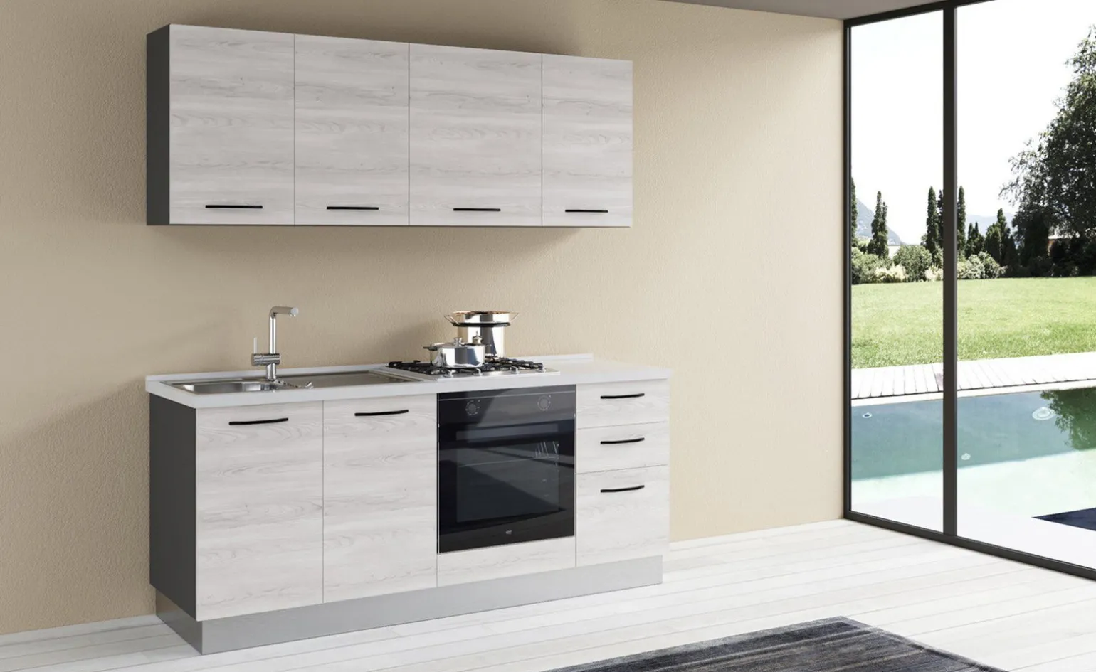 Gilda cucina 195 cm colore frassino ghiaccio