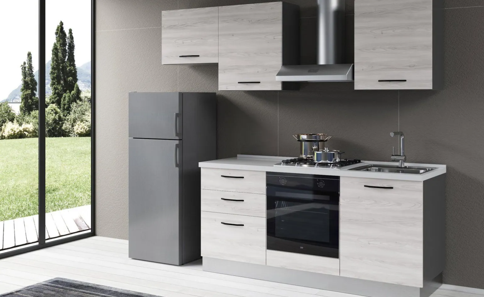 Gilda 2.0 cucina 240 cm colore frassino ghiaccio