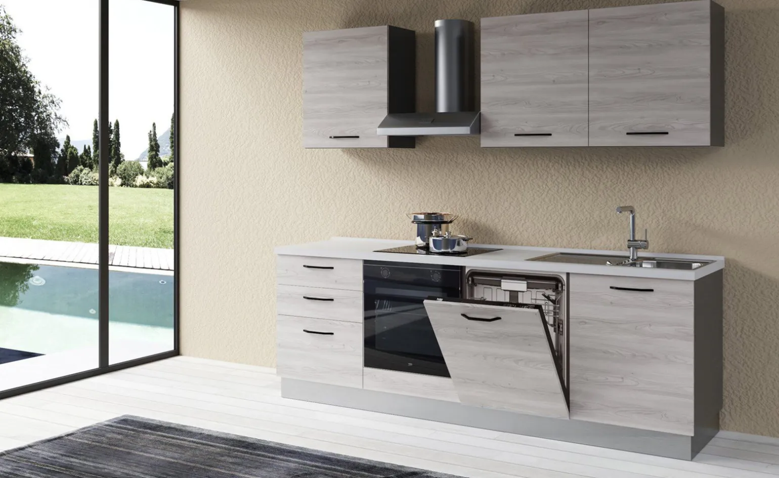 Gilda 2.0 cucina 240 cm colore frassino ghiaccio