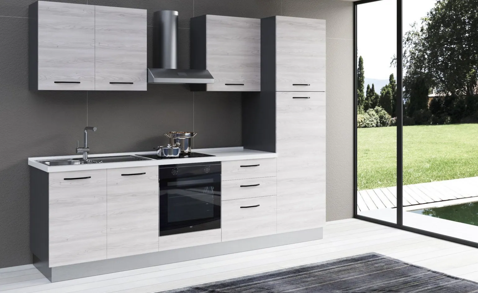 Gilda 2.0 cucina 270 cm colore frassino ghiaccio